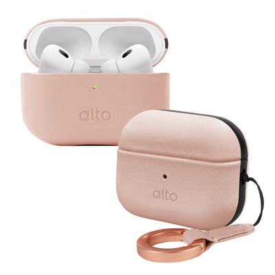 alto Italian Leather Case Cover Compatible AirPods Pro 2nd Generation 2022 Women Men Protective Hard Shell Supports Wireless Charging LED Visible (Misty Pink, AirPods Pro 2)