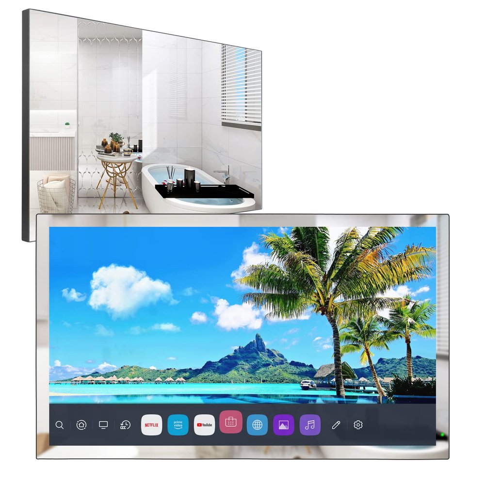 elecsung 28inch 4K UHD Smart TV for Bathroom,Mirror Panel, IP65 Waterproof,Built-in Alexa, WiFi, Bluetooth,Speakers,webOS System