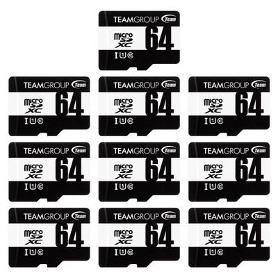 TEAMGROUP Micro 64GB 10 Pack UHS-I U1 Class 10 SDHC SDXC Read Speed up to 100MB/s High Speed Flash Meomry Card with Adapter for Camera, Surveillance, Full HD Shooting TUSDX64GCL10U66