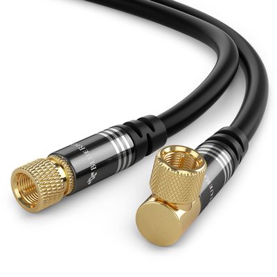 BlueRigger RG6 Coaxial Cable (90 Angled to Straight Male F Type Connector Pin, Gold Plated, Triple Shielded)