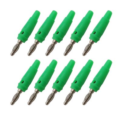 10Pcs 4mm Banana pl;/UG Side Stackable Connector Red Green Blue Yellow Black 4mm Banana Plugs Cable Wire DIY Connectors(10 Green)