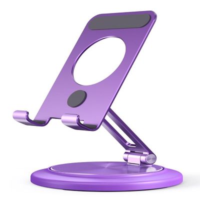 Aluminum Dual Folding Cell Phone Stand, 360 Rotation Fully Adjustable Foldable Tablet Stand, Compatible with iPhone 13, 14 Pro Max, SE, XR, Samsung Galaxy, Tablet and More, Dream Purple