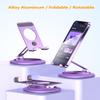 Aluminum Dual Folding Cell Phone Stand, 360 Rotation Fully Adjustable Foldable Tablet Stand, Compatible with iPhone 13, 14 Pro Max, SE, XR, Samsung Galaxy, Tablet and More, Dream Purple view 2