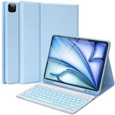 BQSS for iPad Air 13 Inch Case Keyboard (M3/M2, 2025/2024) & iPad Pro 12.9 inch (6th/5th/4th/3rd Gen), 7 Colors Backlit Wireless Detachable Folio Keyboard Cover with Pencil Holder (Light Blue)
