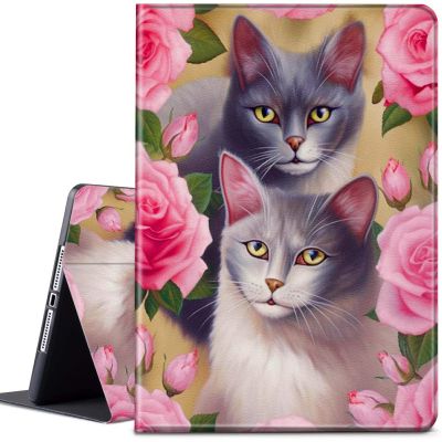 CGFGHHUY for Microsoft Surface GO 3 Case Lightweight Protective PU Leather Smart Stand Cover with Auto Wake Sleep Tablet Case for Microsoft Surface GO/GO 2/GO 3 - Pink Rose Flower Cat