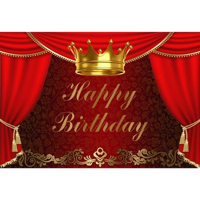 Laeacco 12x8ft Happy Birthday Backdrop for Little Prince Princess Royal Red Gold Curtain Crown Photography Background Baby Shower Boys Girls Birthday Party Cake Table Decor Banner Photo Booth Props