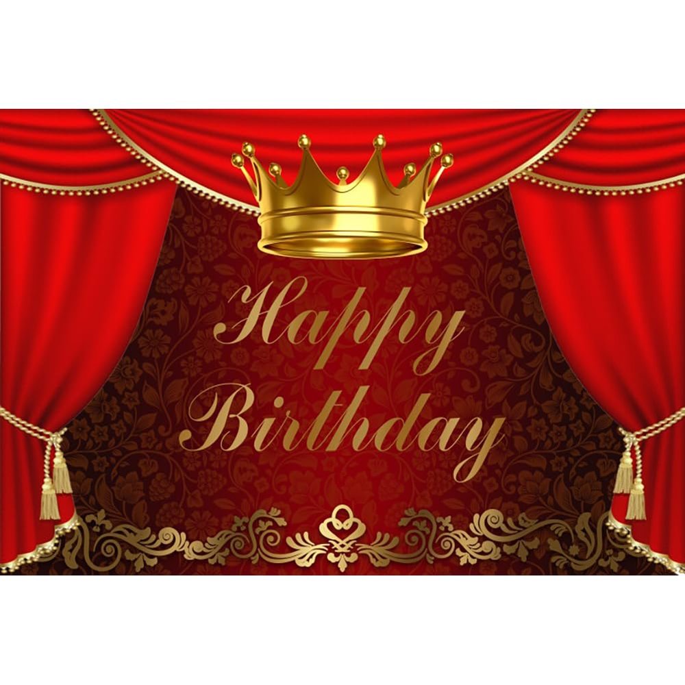 Laeacco 12x8ft Happy Birthday Backdrop for Little Prince Princess Royal Red Gold Curtain Crown Photography Background Baby Shower Boys Girls Birthday Party Cake Table Decor Banner Photo Booth Props
