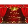Laeacco 12x8ft Happy Birthday Backdrop for Little Prince Princess Royal Red Gold Curtain Crown Photography Background Baby Shower Boys Girls Birthday Party Cake Table Decor Banner Photo Booth Props view 1