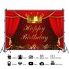 Laeacco 12x8ft Happy Birthday Backdrop for Little Prince Princess Royal Red Gold Curtain Crown Photography Background Baby Shower Boys Girls Birthday Party Cake Table Decor Banner Photo Booth Props view 3
