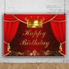 Laeacco 12x8ft Happy Birthday Backdrop for Little Prince Princess Royal Red Gold Curtain Crown Photography Background Baby Shower Boys Girls Birthday Party Cake Table Decor Banner Photo Booth Props view 4