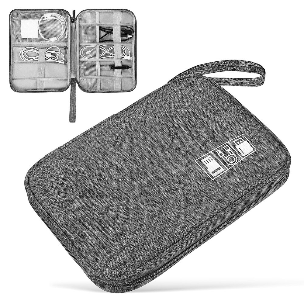 Cabilock 2pcs Earphone Storage Bags Travel Cord Organizer Case for Data Cables Lightweight Portable Electronics Accessories Pouch Gray