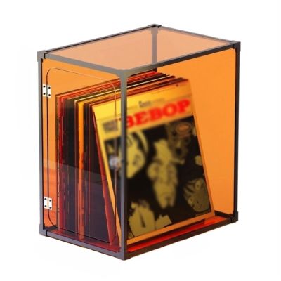 Record Storage Shelf Vinyl Record Storage Crate, LP Record Storage Holder Case with Aluminum Alloy Frame, Organic Glass Cover Record Organizer Box, Easy to Install Record Shelf ( Color : Orange )