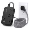 BESHON 15 FT Flat Plug Power Strip with USB C, 6 Outlets, No Surge Protector for Dorm Room, Black view 1