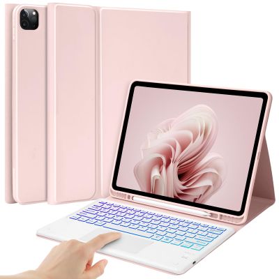 BQSS Touch for iPad Air 13 Inch Case Keyboard (M3/M2 2025/2024), Keyboard Case for iPad Pro 12.9 inch (6th/5th/4th/3rd Gen), Multi-Touch Trackpad, 7 Colors Backlit, Auto Sleep/Wake, Pink