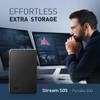 SP Silicon Power Silicon Power 2TB Stream S05 Rugged Portable External SSD USB 3.2 Gen 1 (USB3.0) Write 450MB/s with USB Type A to Type C Connector, Black view 2