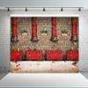 BELECO 7x5ft Fabric Santa Claus Workshop Backdrop Santa's Work Shop Red Train Gifts Rustic Brick Wall Snowflakes Winter Scene Background Winter Wonderland Christmas Party Decorations Photo Props view 1