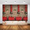 BELECO 7x5ft Fabric Santa Claus Workshop Backdrop Santa's Work Shop Red Train Gifts Rustic Brick Wall Snowflakes Winter Scene Background Winter Wonderland Christmas Party Decorations Photo Props view 2