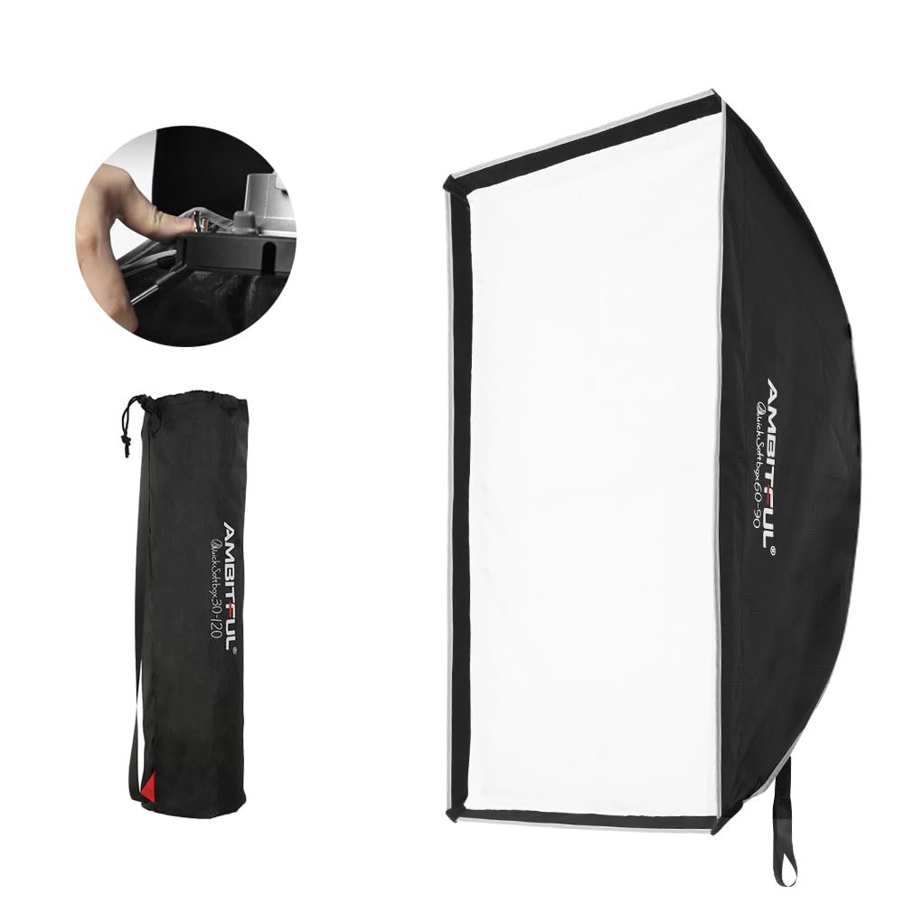 AMBITFUL 24"x35" / 60x90cm Black Softbox, Bowens Mount, Fabric & Reflective Material, Quick Set Up, Silver Interior, Perfect for Godox Flash Heads