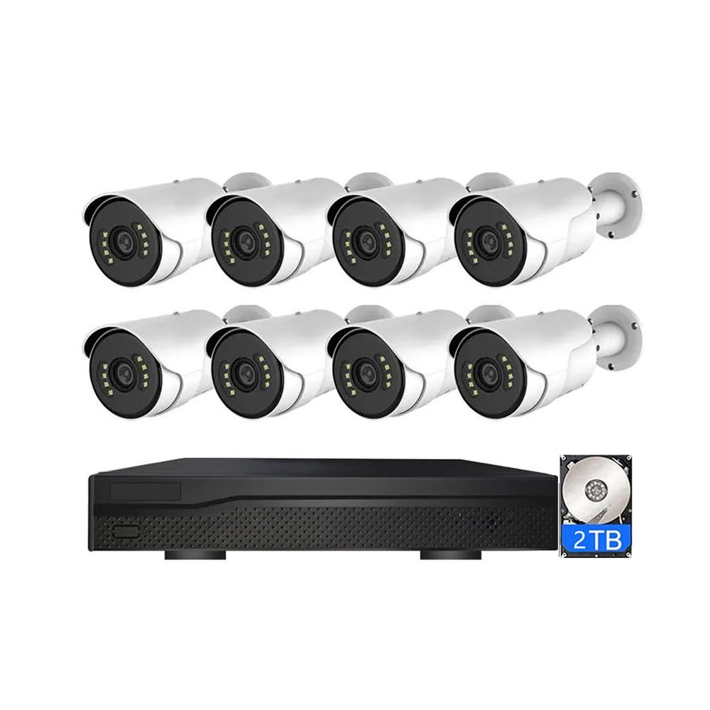 4K 8CH POE Security Cameras System with 8 Cameras and 2T Hard Disk, 8MP Plug and Play Surveillance NVR Kit with Two Way Audio, Color Night Vision, Remote Viewing, for Outdoor and Indoor