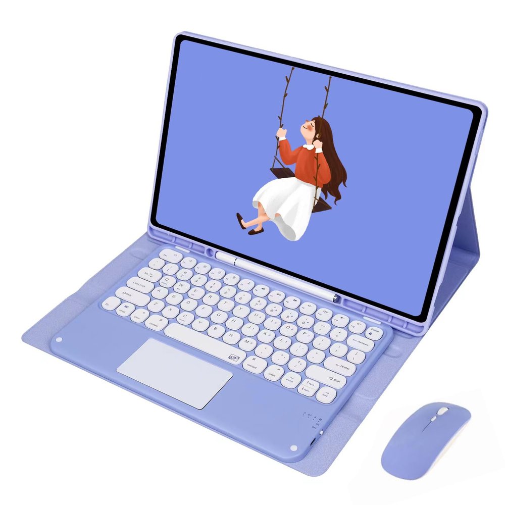 QYiiD Touchpad Keyboard Case with Mouse for Galaxy Tab S9 Ultra 2023 14.6 Inch (Model SM-X910/X916B/X918U), Folio Slim Smart Keyboard Cover with Cute Round Key Wireless Keyboard, Purple