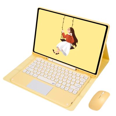 QYiiD Touchpad Keyboard Case with Mouse for Galaxy Tab S9 Ultra 2023 14.6 Inch (Model SM-X910/X916B/X918U), Folio Slim Smart Keyboard Cover with Cute Round Key Wireless Keyboard, Yellow