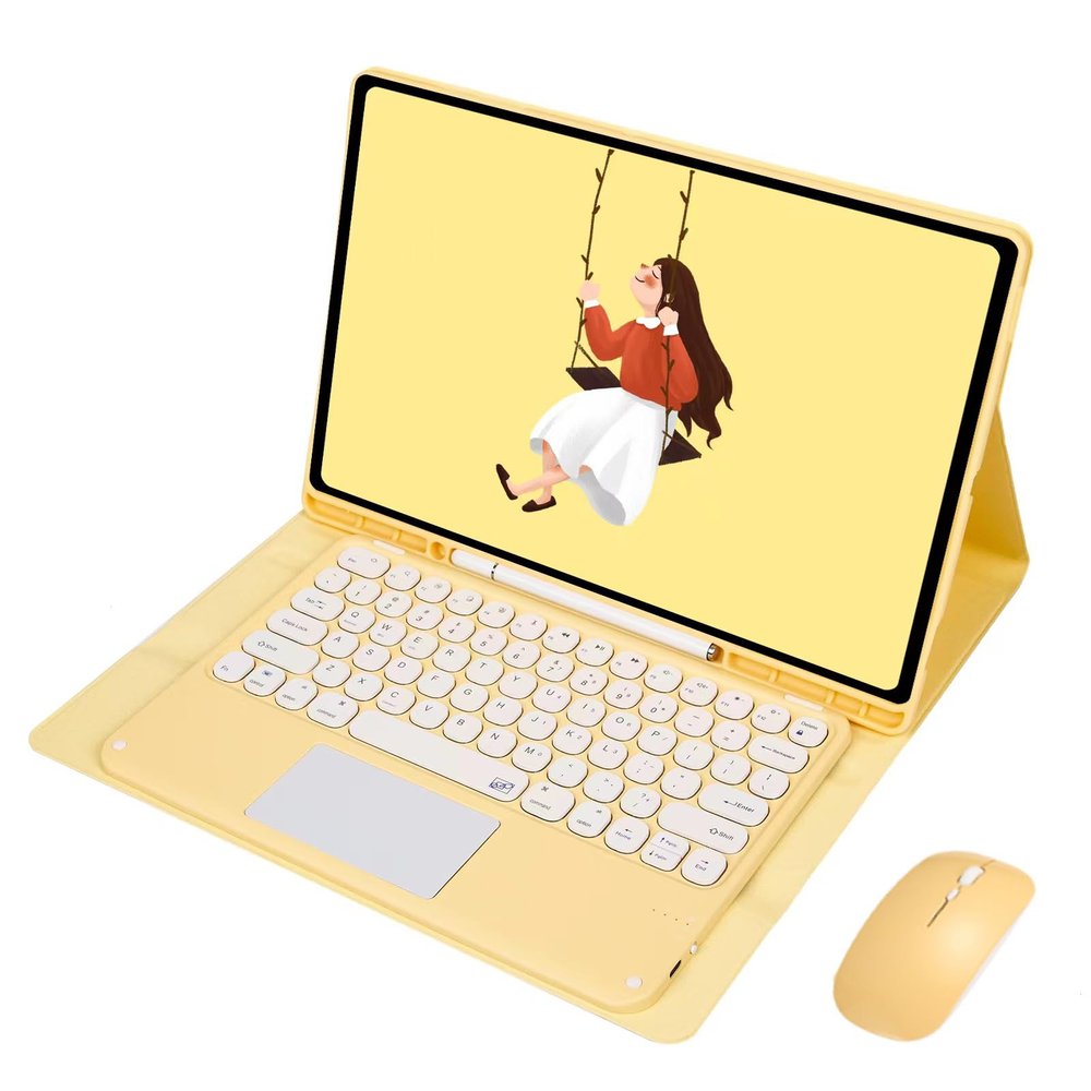 QYiiD Touchpad Keyboard Case with Mouse for Galaxy Tab S9 Ultra 2023 14.6 Inch (Model SM-X910/X916B/X918U), Folio Slim Smart Keyboard Cover with Cute Round Key Wireless Keyboard, Yellow