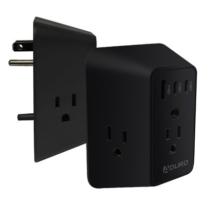 Aduro Multi Plug Outlet Extender with Surge Protector, Black  Wall Charger Power Strip with Adapter 3 Outlets, 1 USB & 2 Type-C Charging Ports  for Home Office Travel, ETL Listed
