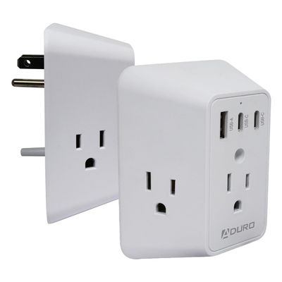 Aduro Multi Plug Outlet Extender with Surge Protector, White  Wall Charger Power Strip with Adapter 3 Outlets, 1 USB & 2 Type-C Charging Ports  for Home Office Travel, ETL Listed