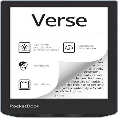 PocketBook Verse E-Reader | Eye-Friendly 6'' E-Ink Carta HD Touchscreen | Adjustable SMARTlight | Up to 1 Month of Battery Life | WiFi & Memory Card Slot | E-Book Reader in Bright Blue