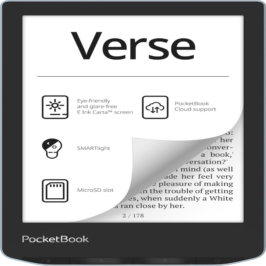 PocketBook Verse E-Reader | Eye-Friendly 6'' E-Ink Carta HD Touchscreen | Adjustable SMARTlight | Up to 1 Month of Battery Life | WiFi & Memory Card Slot | E-Book Reader in Bright Blue