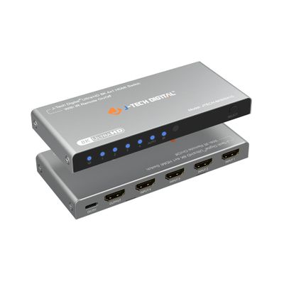 J-Tech Digital HDMI Switch 4K 120hz, 2.1 Switch 4 in 1 Out, 8K 60Hz 1080P 240Hz IR Remote Auto Switch USB C Power Cable, Compatible with HDR & Dolby Vision ALLM VRR QFT [JTECH-8KSW41C]