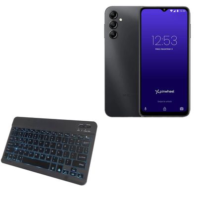 BoxWave Keyboard Compatible with Pinwheel Plus 3 - SlimKeys Bluetooth Keyboard - with Backlight, Portable Slim LED 7 Colors - Jet Black