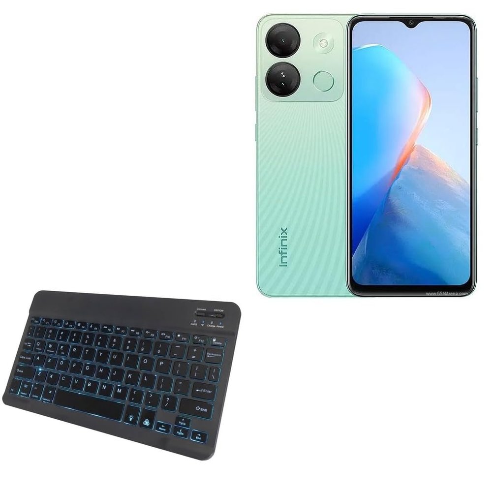 BoxWave Keyboard Compatible with Infinix Smart 7 HD - SlimKeys Bluetooth Keyboard - with Backlight, Portable Slim LED 7 Colors - Jet Black