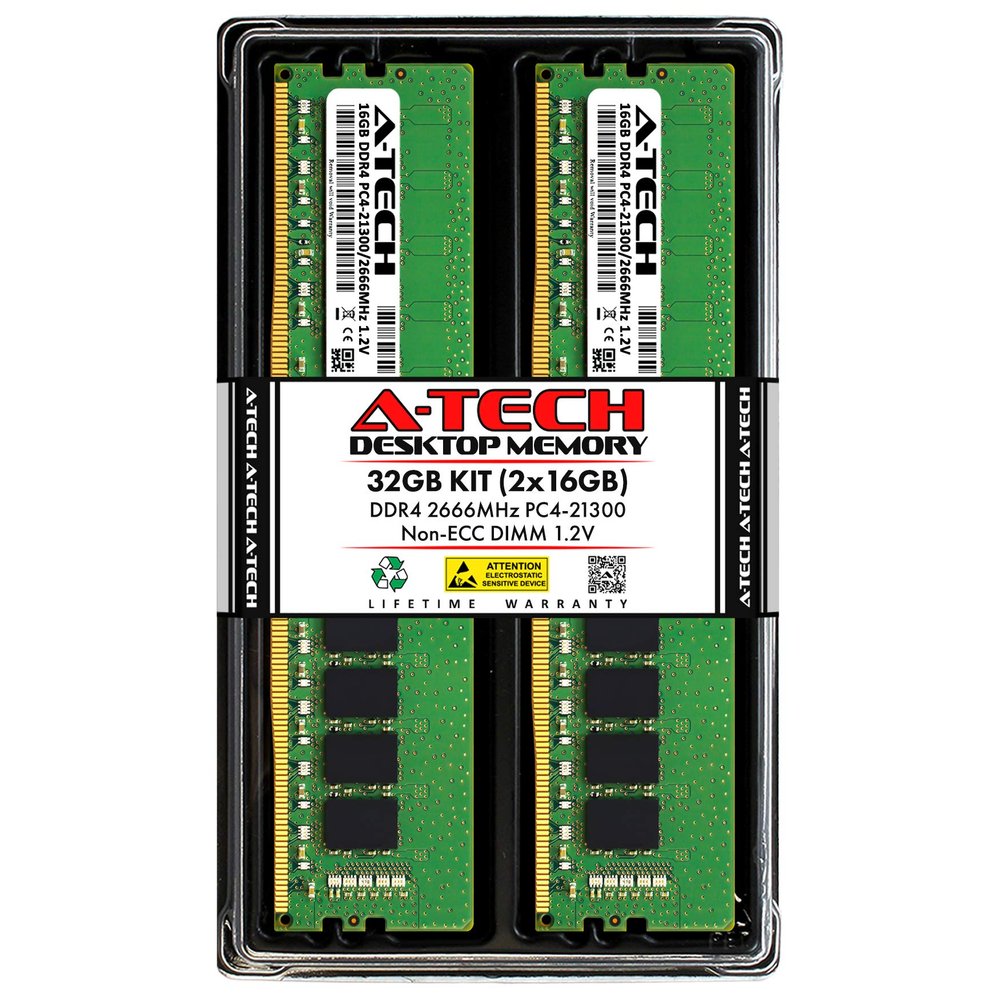 A-Tech 32GB Kit (2x16GB) RAM for GIGABYTE B360N WIFI, B365 HD3, B365M H, GA-A320-DS3, GA-B250M-DS3H, GA-Z170X-UD5 TH, GA-Z270X-UD3, H310M S2V | DDR4 2666MHz PC4-21300 DIMM Non-ECC UDIMM Memory Upgrade
