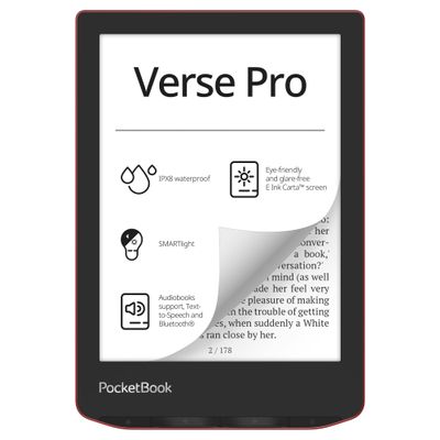 PocketBook Verse Pro E-Reader Waterproof | Eye-Friendly 6'' E-Ink Carta HD Touchscreen | Audio-Book & E-Book Reader | Text-to-Speech Function | SMARTlight | 16GB | WiFi & Bluetooth | Red