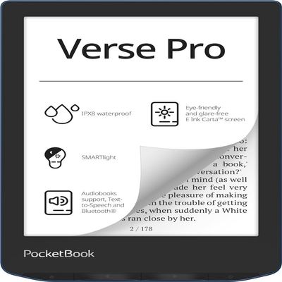 PocketBook Verse Pro E-Reader Waterproof | Eye-Friendly 6'' E-Ink Carta HD Touchscreen | Audio-Book & E-Book Reader | Text-to-Speech Function | SMARTlight | 16GB | WiFi & Bluetooth | Azure