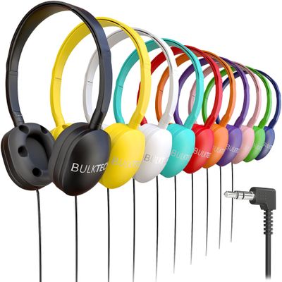 10 Pack Bulk Wired On-Ear Rubber Headphones with 3.5mm Connector, Multi