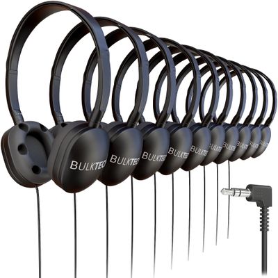 100 Pack Bulk Wired On-Ear Rubber Headphones with 3.5mm Connector, Black