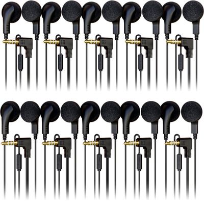 100 Pack Bulk Wired in-Ear Earphone Headphones with Microphone, Remote Controller, 3.5mm Connector and Sponge Covers, Black