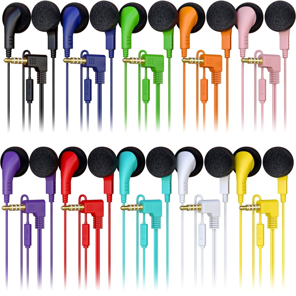 1000 Pack Bulk Wired in-Ear Earphone Headphones with Microphone, Remote Controller, 3.5mm Connector and Sponge Covers, Multi