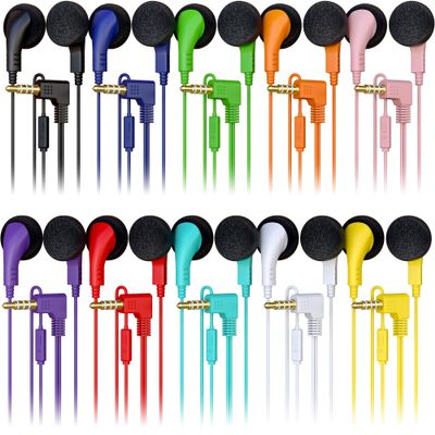 100 Pack Bulk Wired in-Ear Earphone Headphones with Microphone, Remote Controller, 3.5mm Connector and Sponge Covers, Multi