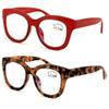 V.W.E. 2 Pairs Women Reading Glasses Blue Light Blocking, UV Ray Glare Computer Readers Bold Round (1 Tortoise 1 Red, 2.50) view 1