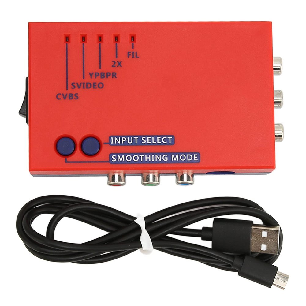 for RetroScaler2x AV to Converter, 480P Retro Gaming to TV Adapter, NTSC PAL Compatible, Latency, for Vic20, Msx N64 SFC, for, MD2 MD1 and Others (Red)