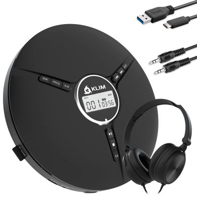Klim Discman with Headphones - Portable CD Player + Ideal Car CD Player + Compatible CD-R, CD-RW, MP3 - Black (Renewed)