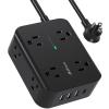 Extension Cord 15FT - 8 Outlets Power Strip Surge Protector with USB Ports, Heavy-Duty Braided Extension Cord, Flat Plug, 15A Circuit Breaker, Charging Station Overload Protection view 1