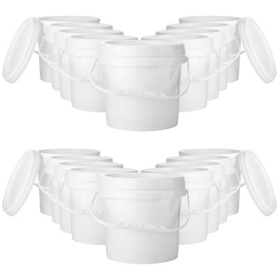 Gerrii 24 Pcs White Heavy Duty Bucket 1 Gallon Plastic Buckets with Lids and Handle All Purpose Pail Round Plastic Tub for Food Ice Cream Soup Storage Paint Art Craft Projects Organization(1 Gallon)