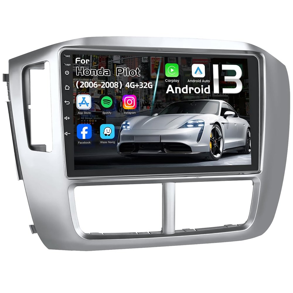 [8Core 4+32G] Android 13 Car Radio Stereo for Honda Pilot 2006 2007 2008: 9" 1280 * 800 HD Touch Screen Accessories with Bluetooth5.0 FM 36EQ 5GWIFI Backup Camera Carplay Android Auto GPS