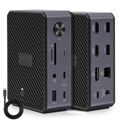 RVP+ USB C Docking Station 3 Monitors, 14-in-1, 10Gbps USB-C, 5Gbps USB 3.0, 85W Laptop-Charging, PD 18W, Triple Display-4K HDMI Dual Monitors & DisplayPort, Gigabit Ethernet, Audio, TF/SD 3.0(RVP-G8)