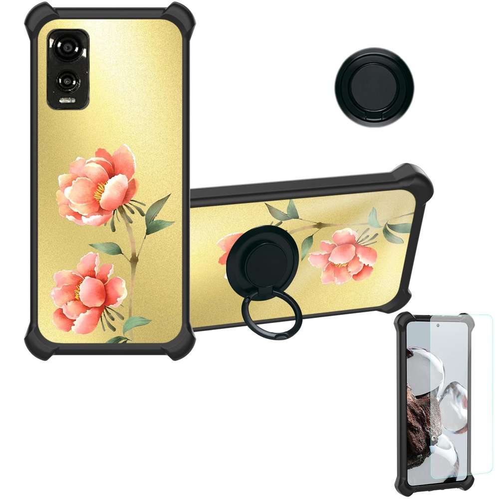 Case for DIALN X65 Case Compatible with DIALN X65 Phone Case Cover [with Tempered Glass Screen Protector][Ring Support][Golden Reflect Light] DJH-YZH