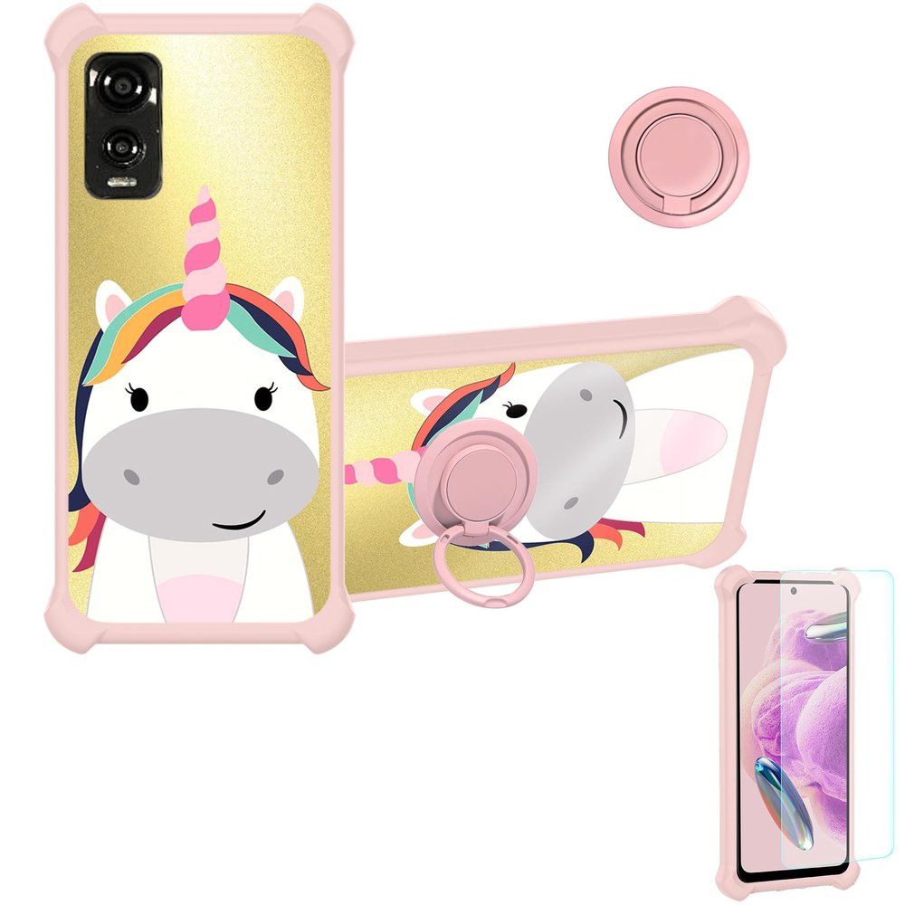 Case for DIALN X65 Case Compatible with DIALN X65 Phone Case Cover [with Tempered Glass Screen Protector][Ring Support][Golden Reflect Light] DJF-DJS